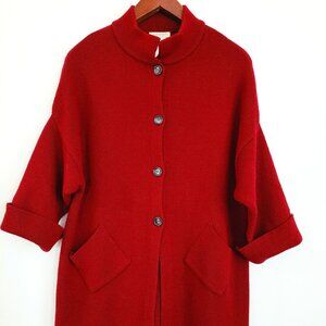 Red Sweater COCOGIO made in Italy - Large button up 50% Merino wool/ Acrylic